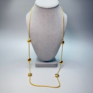 Liz Claiborne Vintage Snake Chain Station Necklace 34" Long Layering Chic Heavy